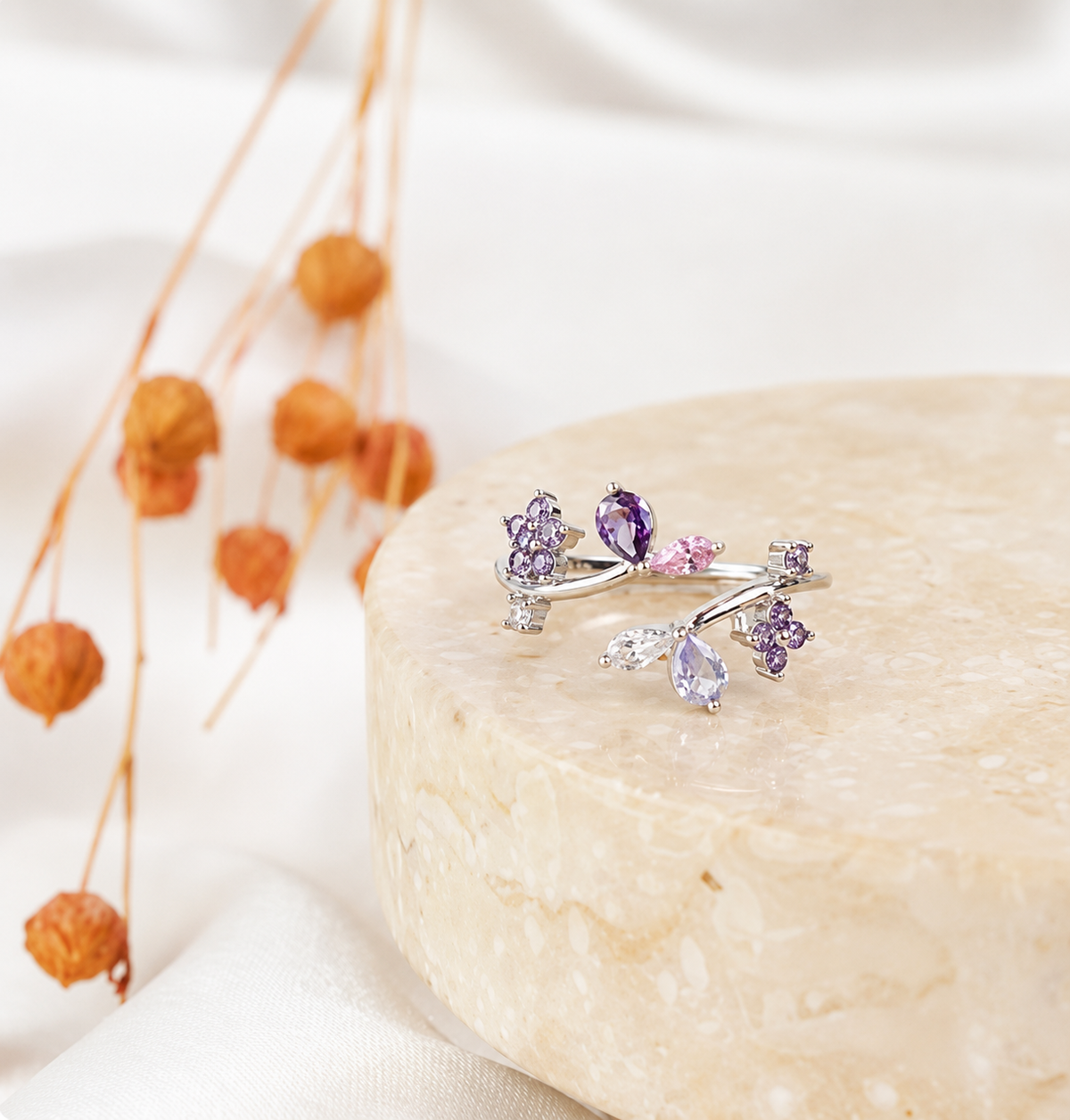Anillo Lavanda Regulable Plata