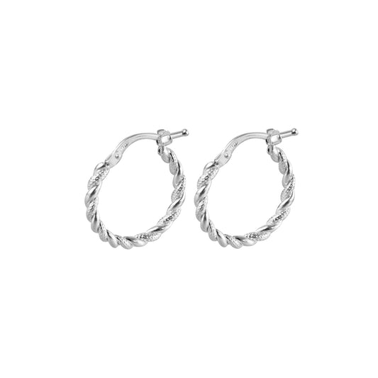 Argolla Hoop Trenzada con diseño Plata