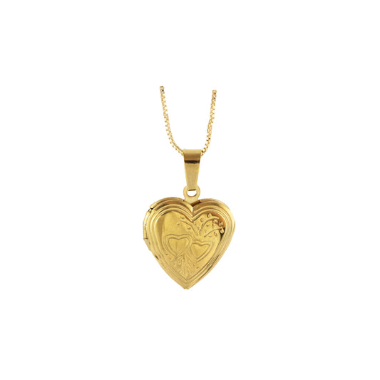 collar relicario corazon con grabado de corazones dorado, collar de corazon dorado, collar para poner fotos