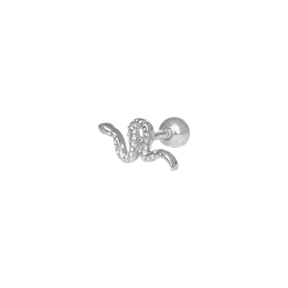 Piercing en forma de serpiente plateada 