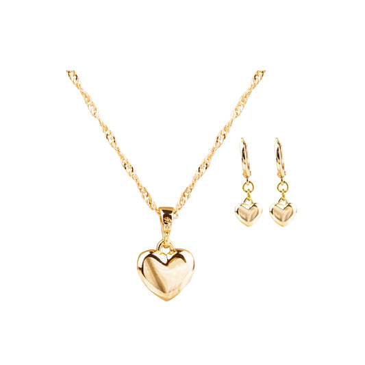 Set de collar corazón más aretes corazón en tono dorado 