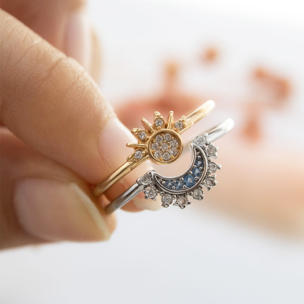 anillo para pareja, anillo para amigas, anillo de sol y luna, anillo regulable, anillo dorado y anillo plateado