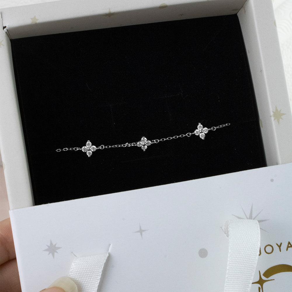 Pulsera Tréboles Cristales Plata