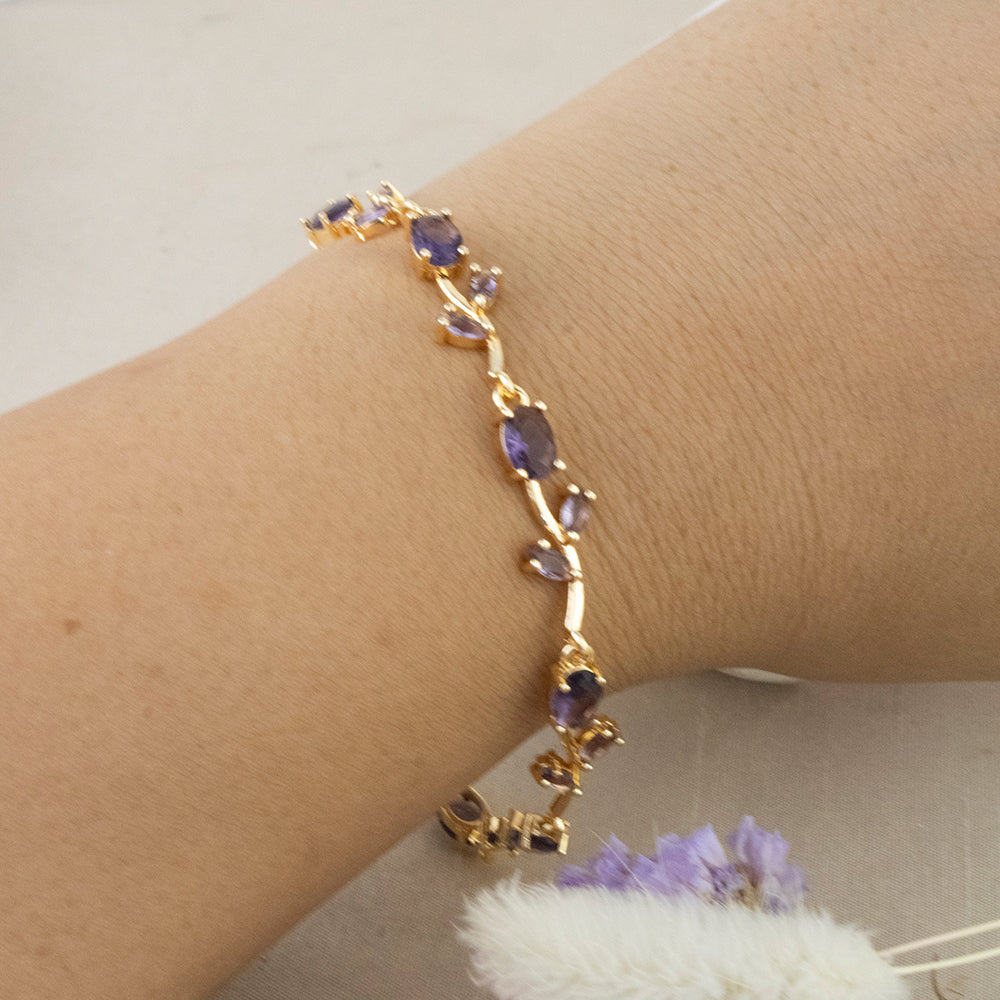 Brazalete Tulipan Cristal Morado Dorado